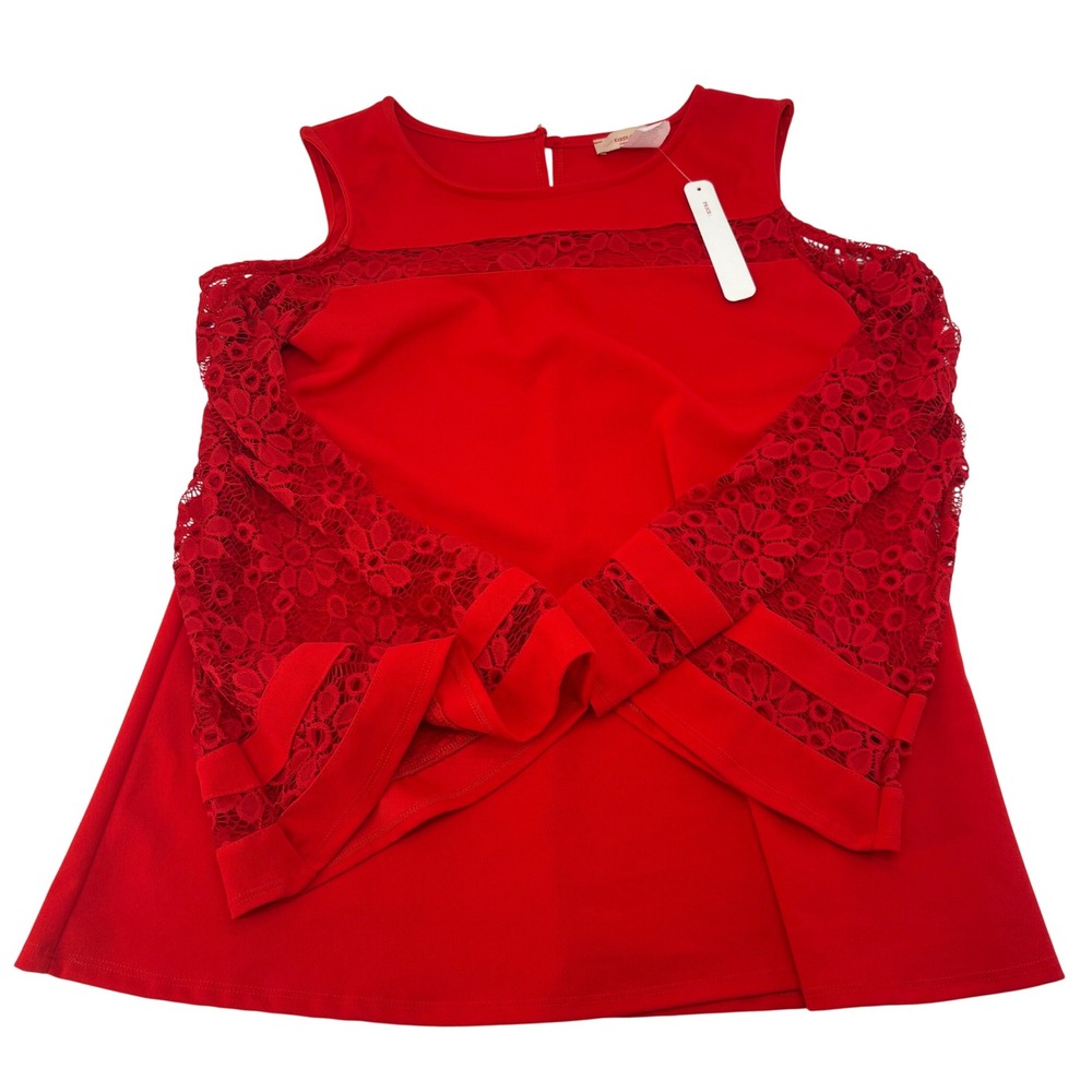 Karen-T Design Red Cold Shoulder Lace Sleeve Ruffle Blouse Top 2019 Large NWT
